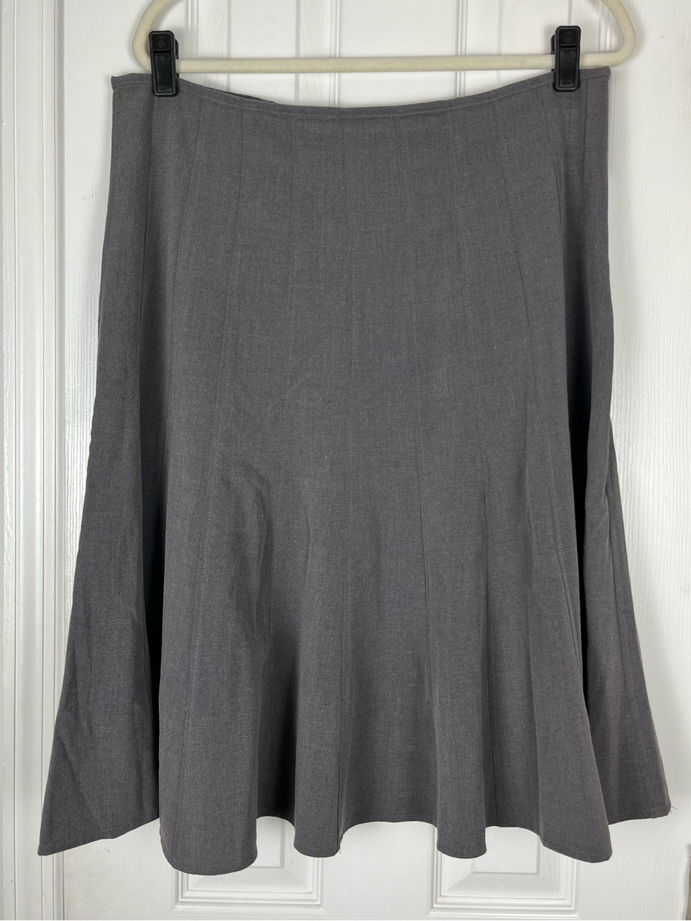 Vintage 90’s Charcoal Gray Panel Flare Midi Skirt Sz 16 W Stretch Career